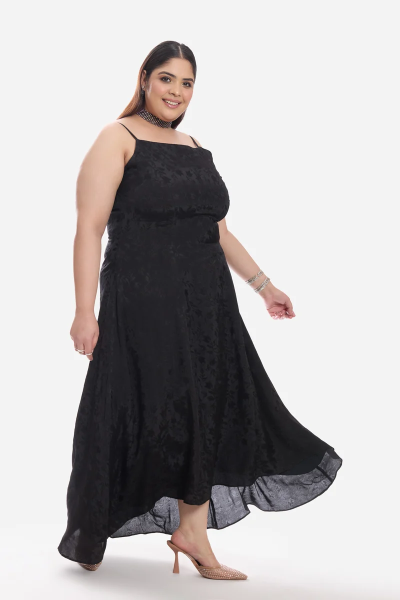 Caris|Viscose Aline Dress With Highlow Hem
