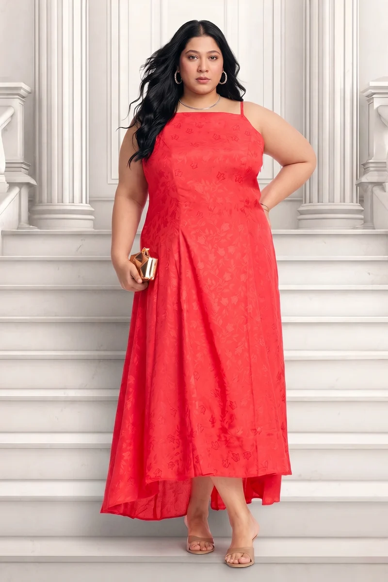 Carys|Viscose Aline Dress With Highlow Hem