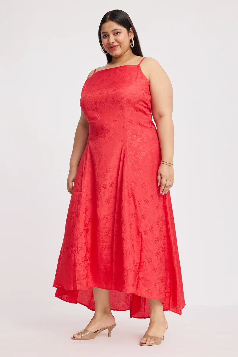 Carys|Viscose Aline Dress With Highlow Hem