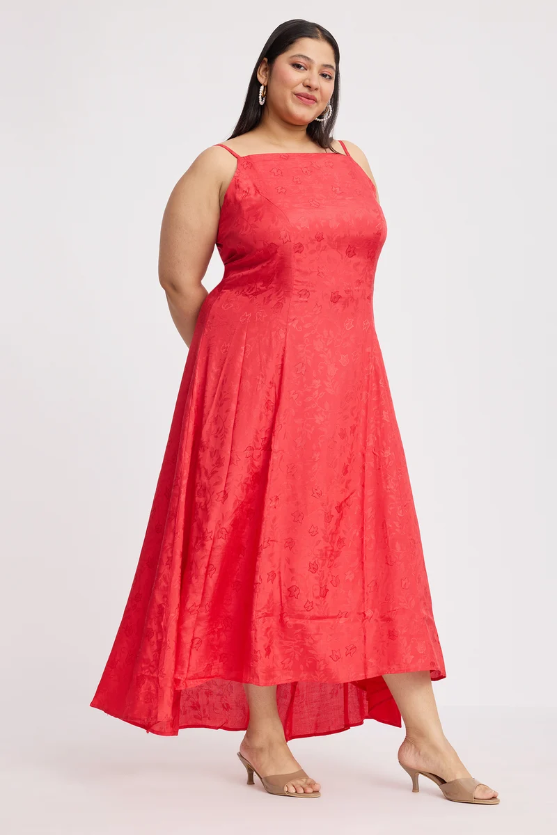 Carys|Viscose Aline Dress With Highlow Hem