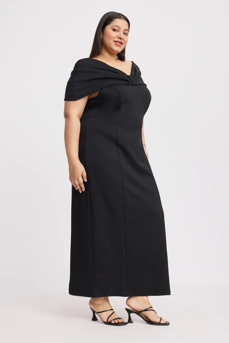 Caliah|Ponte Off Shoulder Bow Maxi Dress
