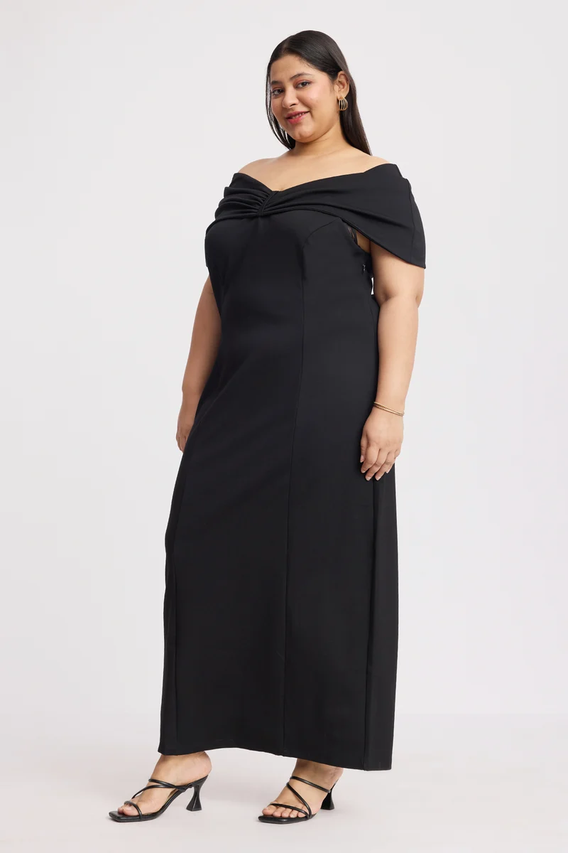 Caliah|Ponte Off Shoulder Bow Maxi Dress