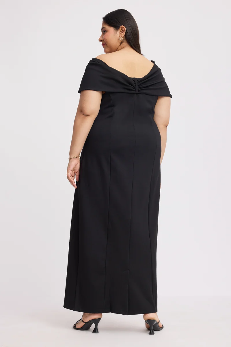 Caliah|Ponte Off Shoulder Bow Maxi Dress