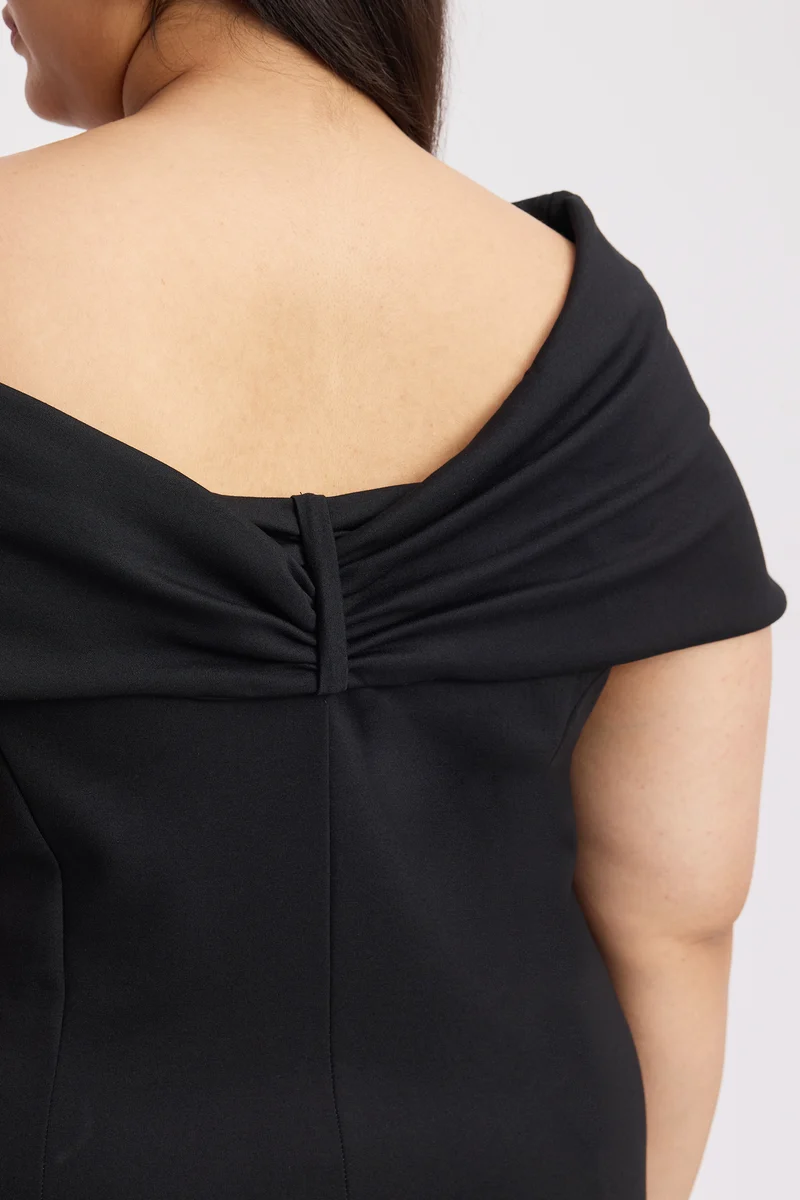 Caliah|Ponte Off Shoulder Bow Maxi Dress