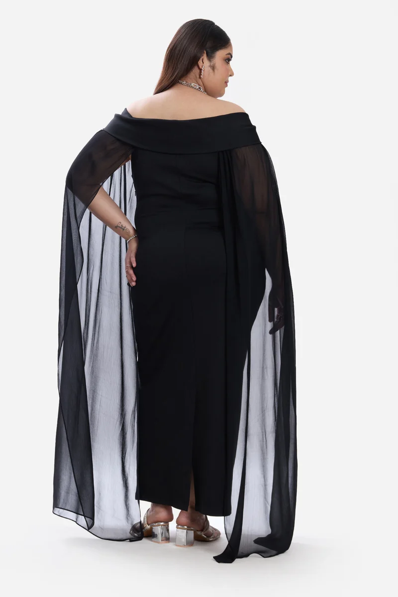 Jeona|Ponte Off Shoulder Bodycon Cape Dress