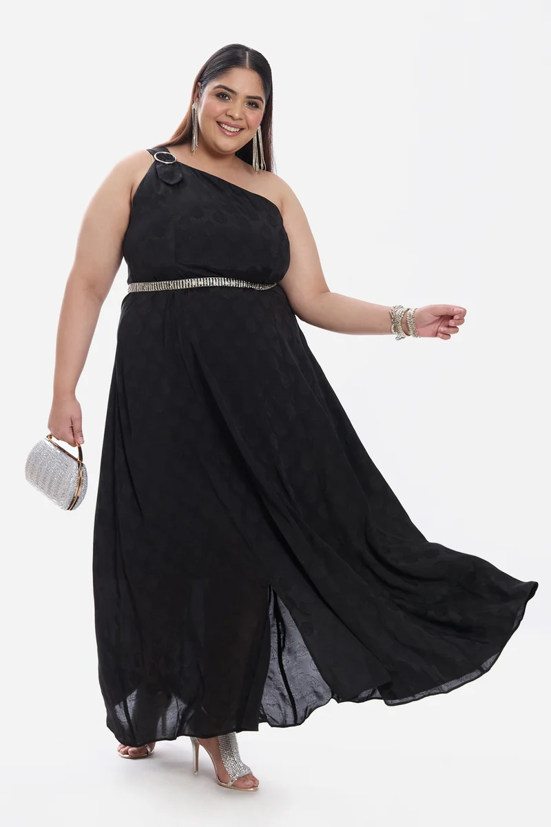 Jania|Viscose One Shoulder A Line Dress