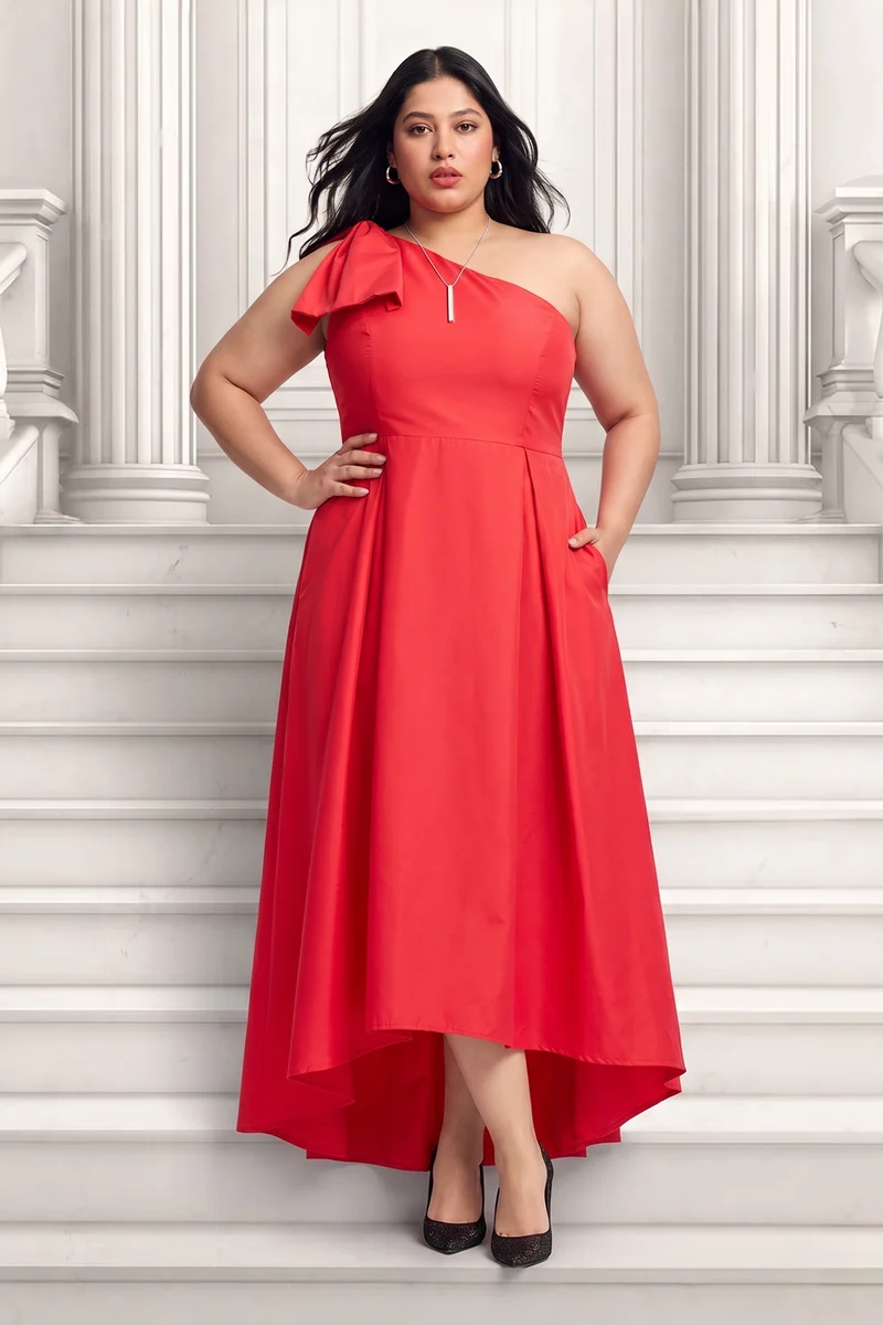 Biara|Cotton One Shoulder Bow Gown