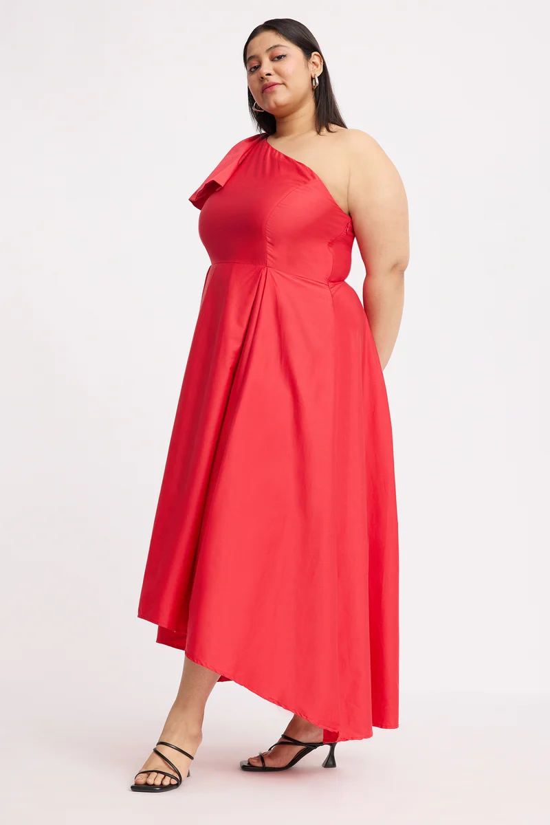 Biara|Cotton One Shoulder Bow Gown