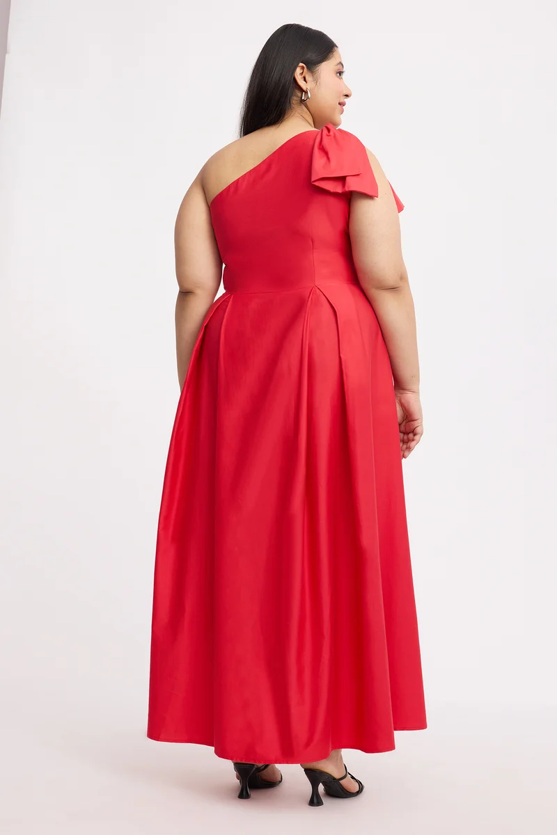 Biara|Cotton One Shoulder Bow Gown