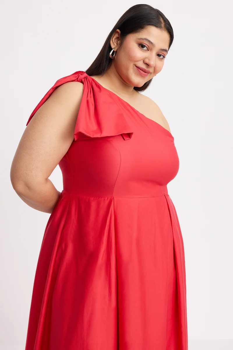 Biara|Cotton One Shoulder Bow Gown