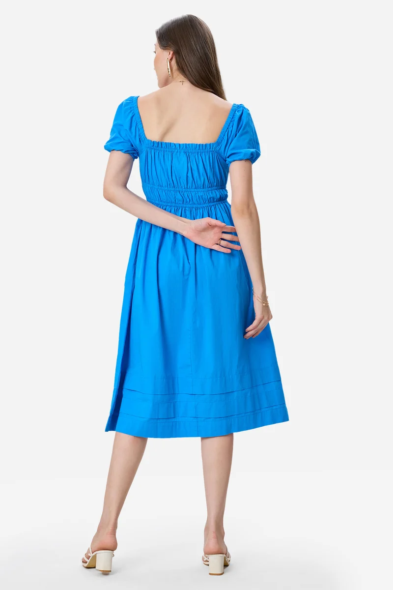Damla|100% Cotton Puff Sleeves Midi Dress
