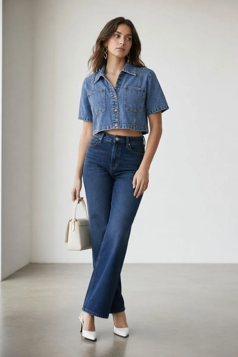 Eimear|100% Cotton Cropped Denim Shirt