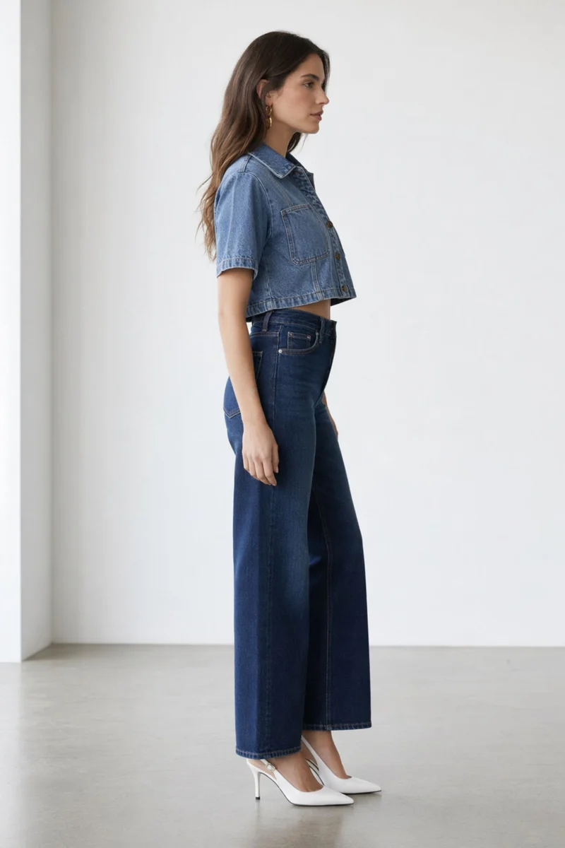 Eimear|100% Cotton Cropped Denim Shirt