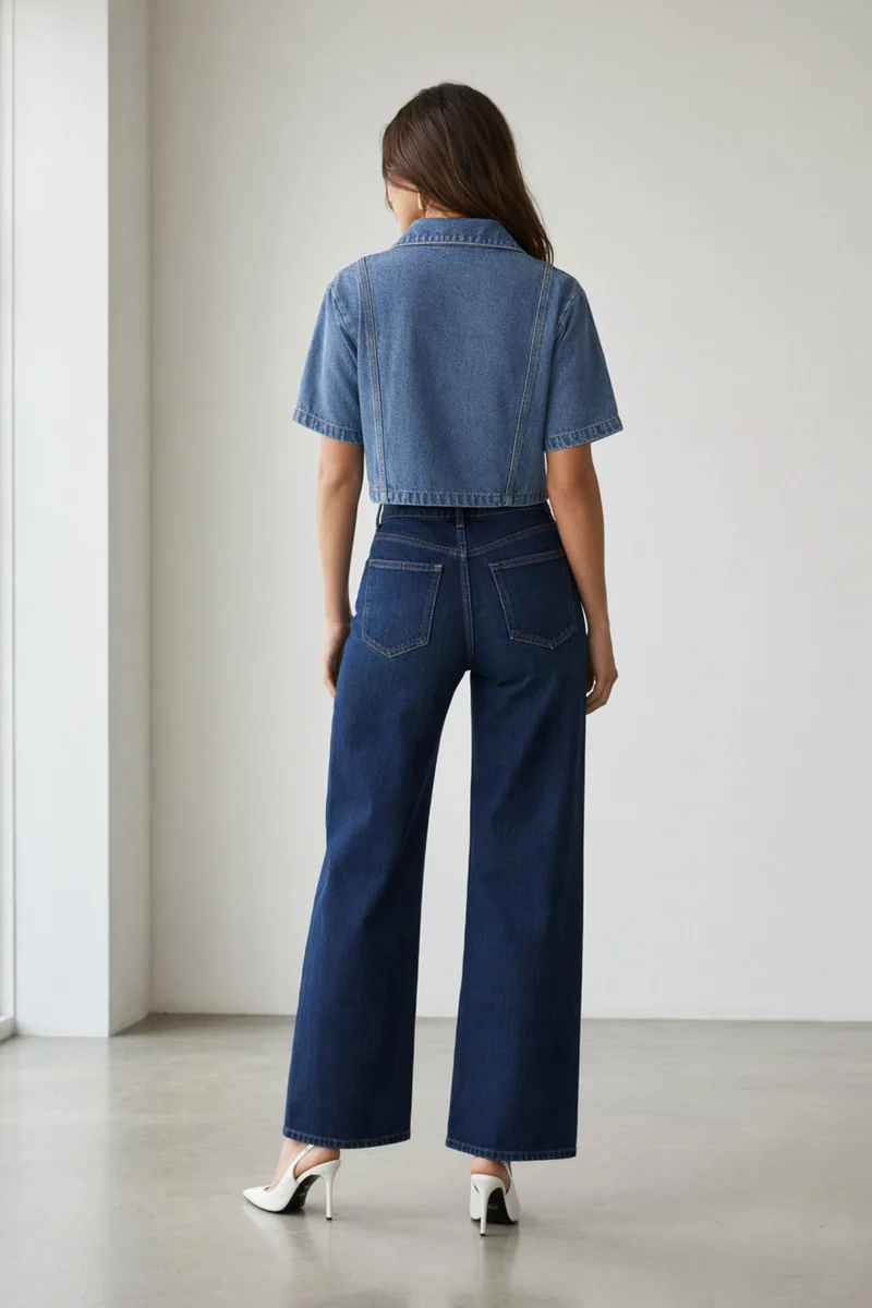 Eimear|100% Cotton Cropped Denim Shirt