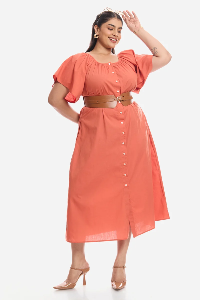 Areen|Cotton Midi Dress With Extended Sleeves