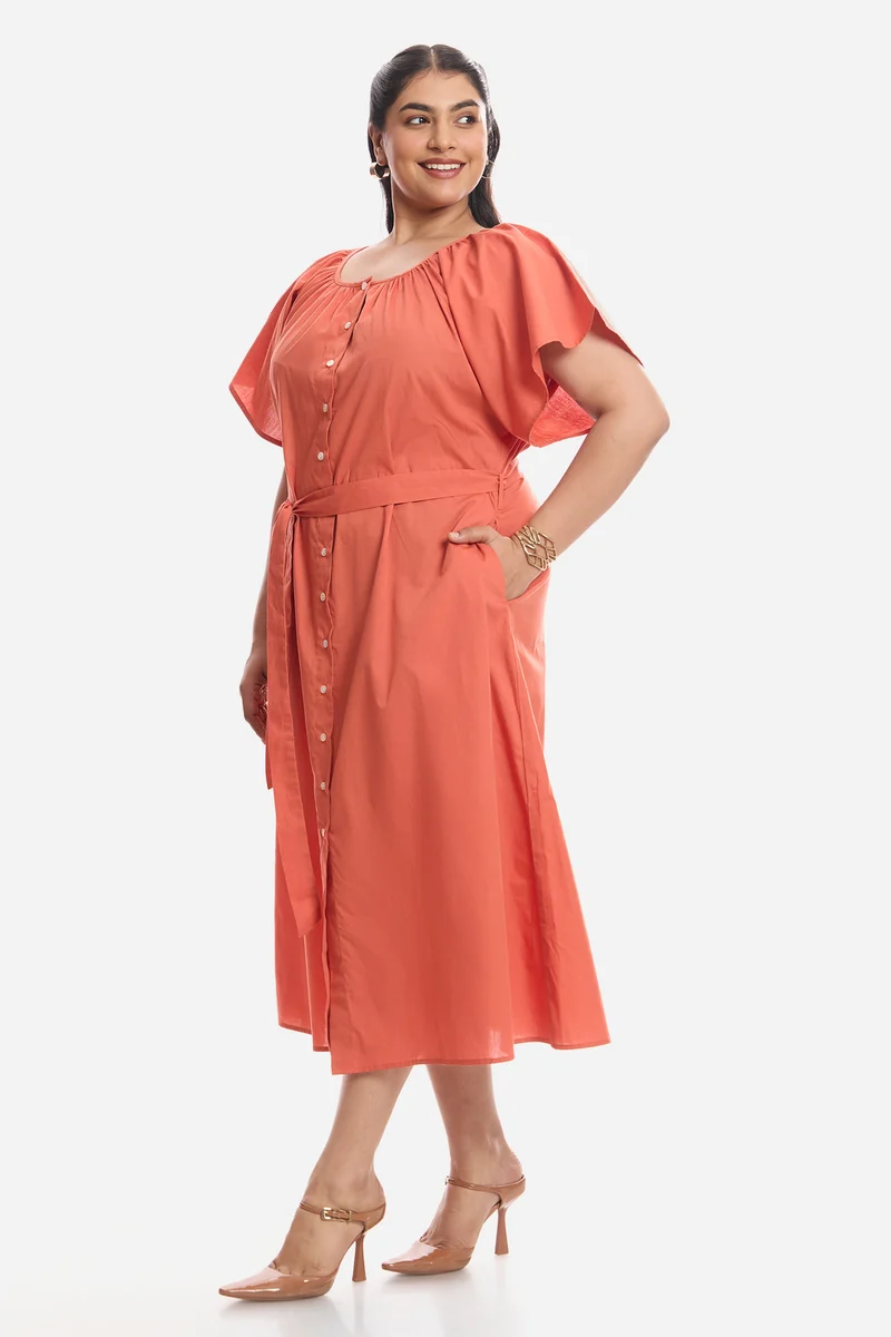Areen|Cotton Midi Dress With Extended Sleeves