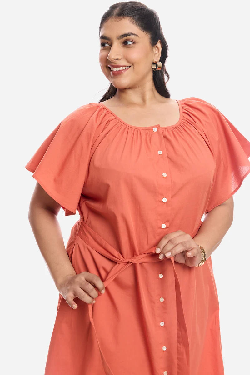 Areen|Cotton Midi Dress With Extended Sleeves