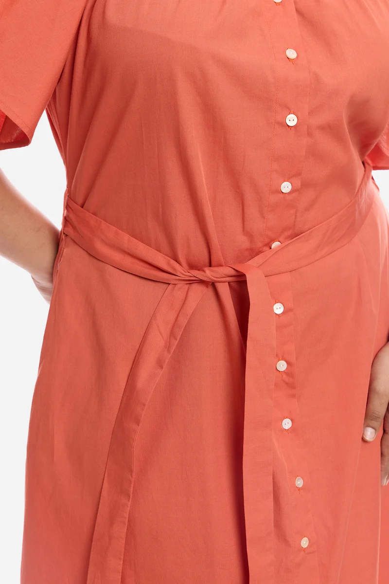 Areen|Cotton Midi Dress With Extended Sleeves