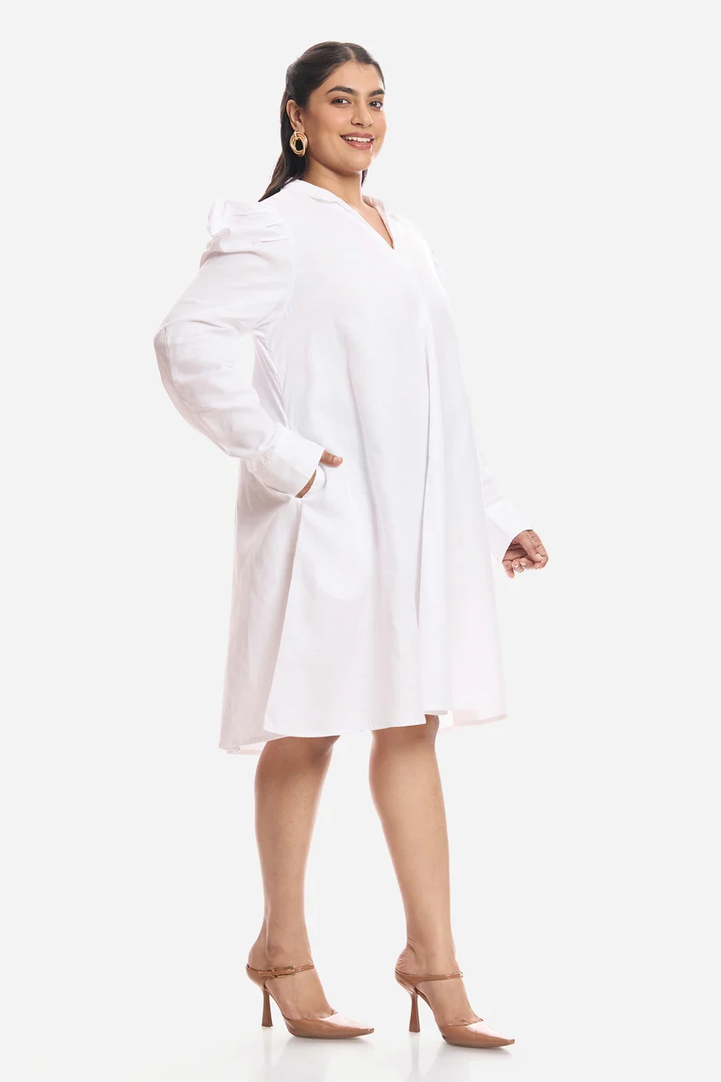 Anara|Viscose Aline Dress With Mutton Sleeves