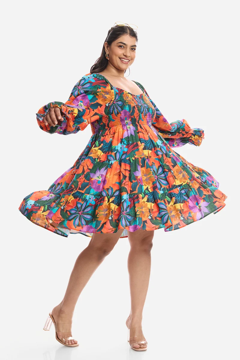 Ameli|Viscose Mini Dress With Volume Sleeves