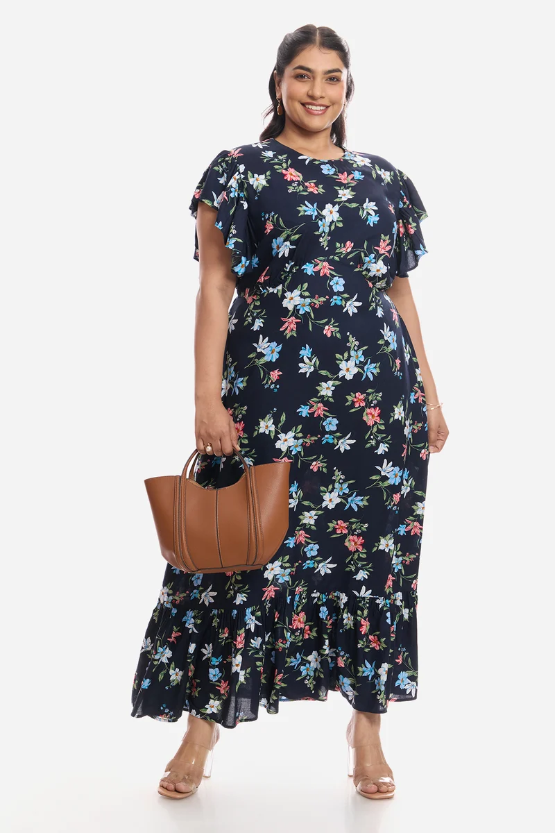 Dasel|Viscose Frill Sleeve Midi Dress