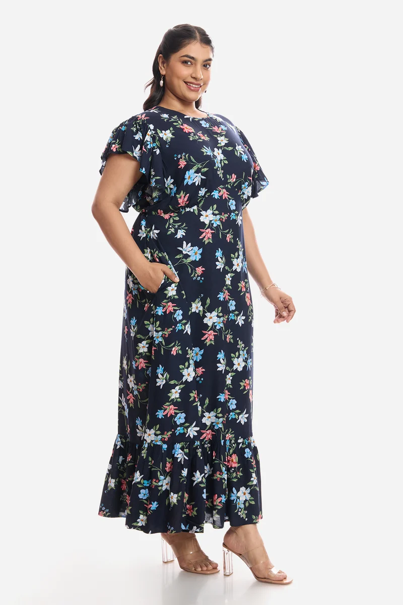 Dasel|Viscose Frill Sleeve Midi Dress