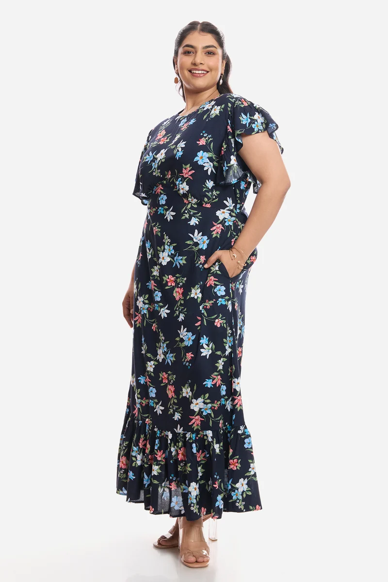 Dasel|Viscose Frill Sleeve Midi Dress