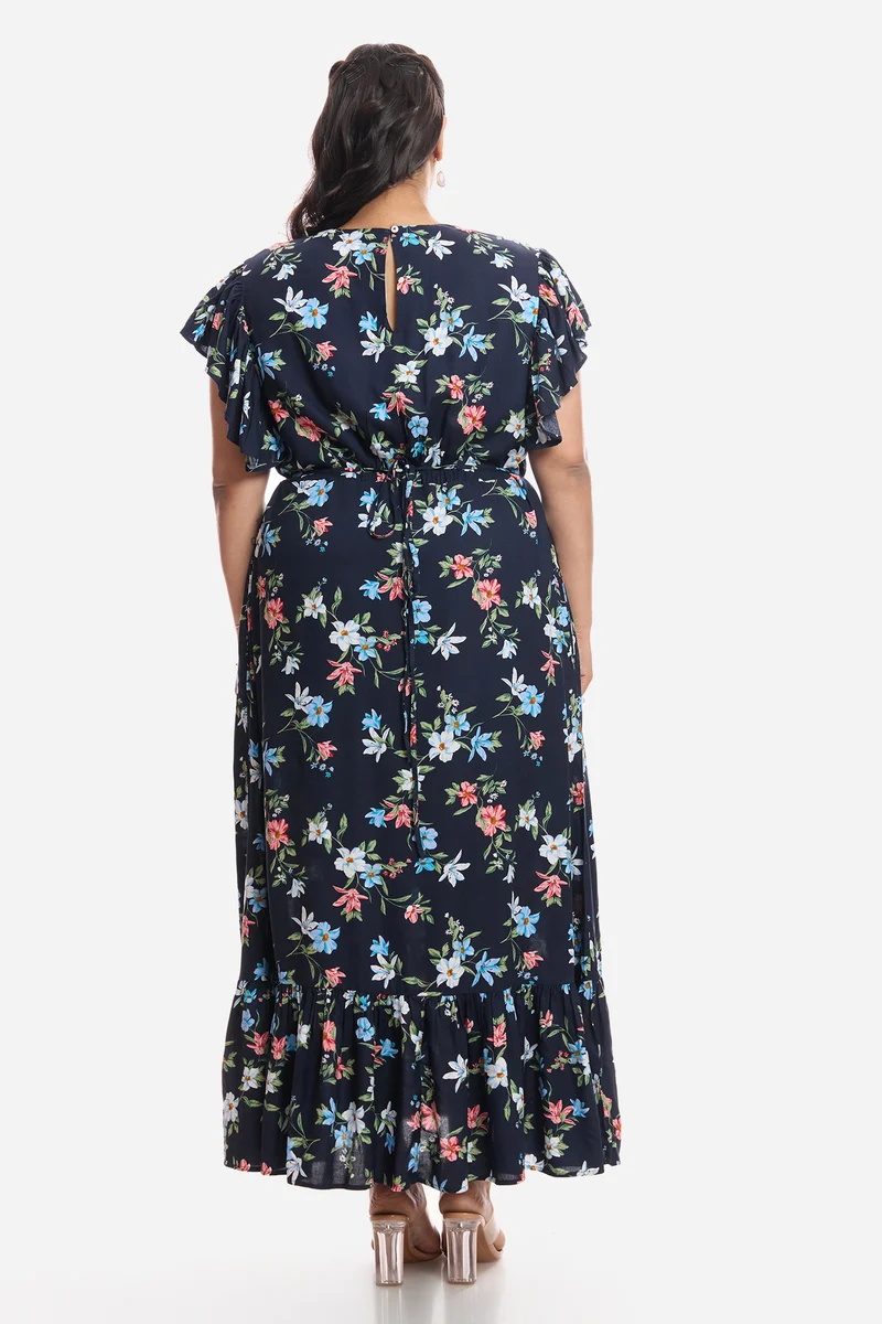 Dasel|Viscose Frill Sleeve Midi Dress