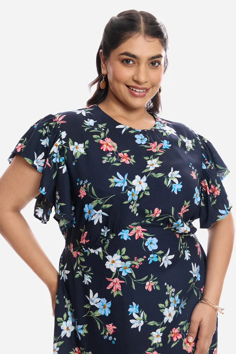 Dasel|Viscose Frill Sleeve Midi Dress
