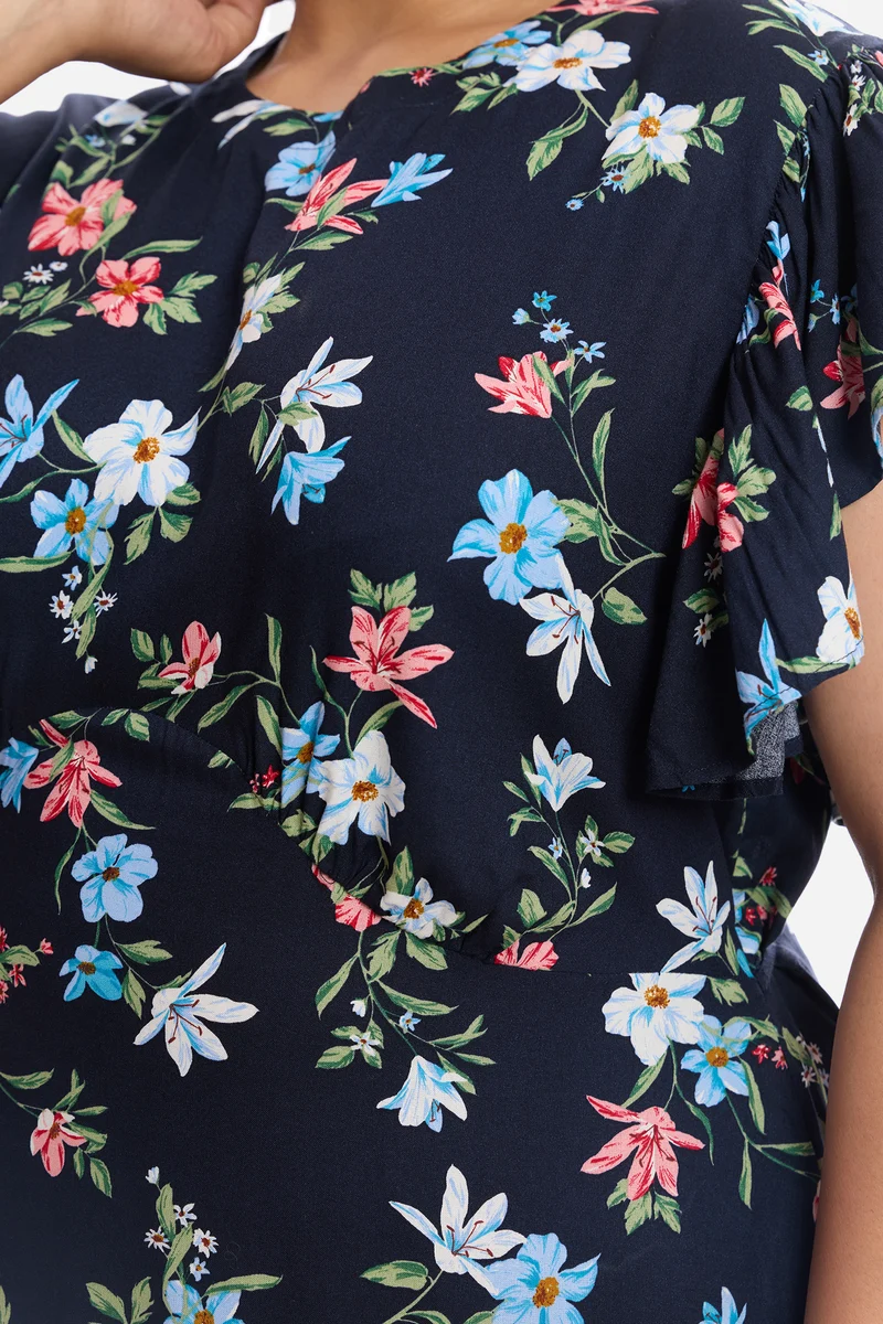 Dasel|Viscose Frill Sleeve Midi Dress