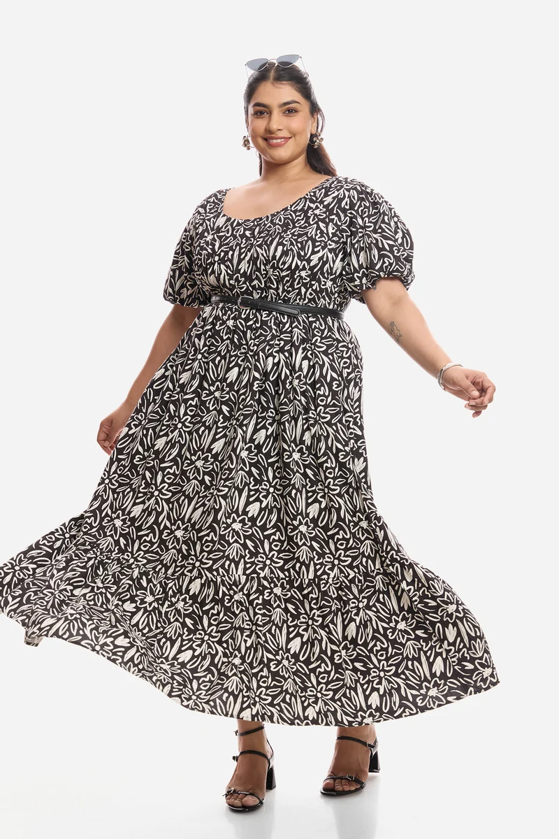 Aelita|Viscose Midi Dress With Pleated Bodice