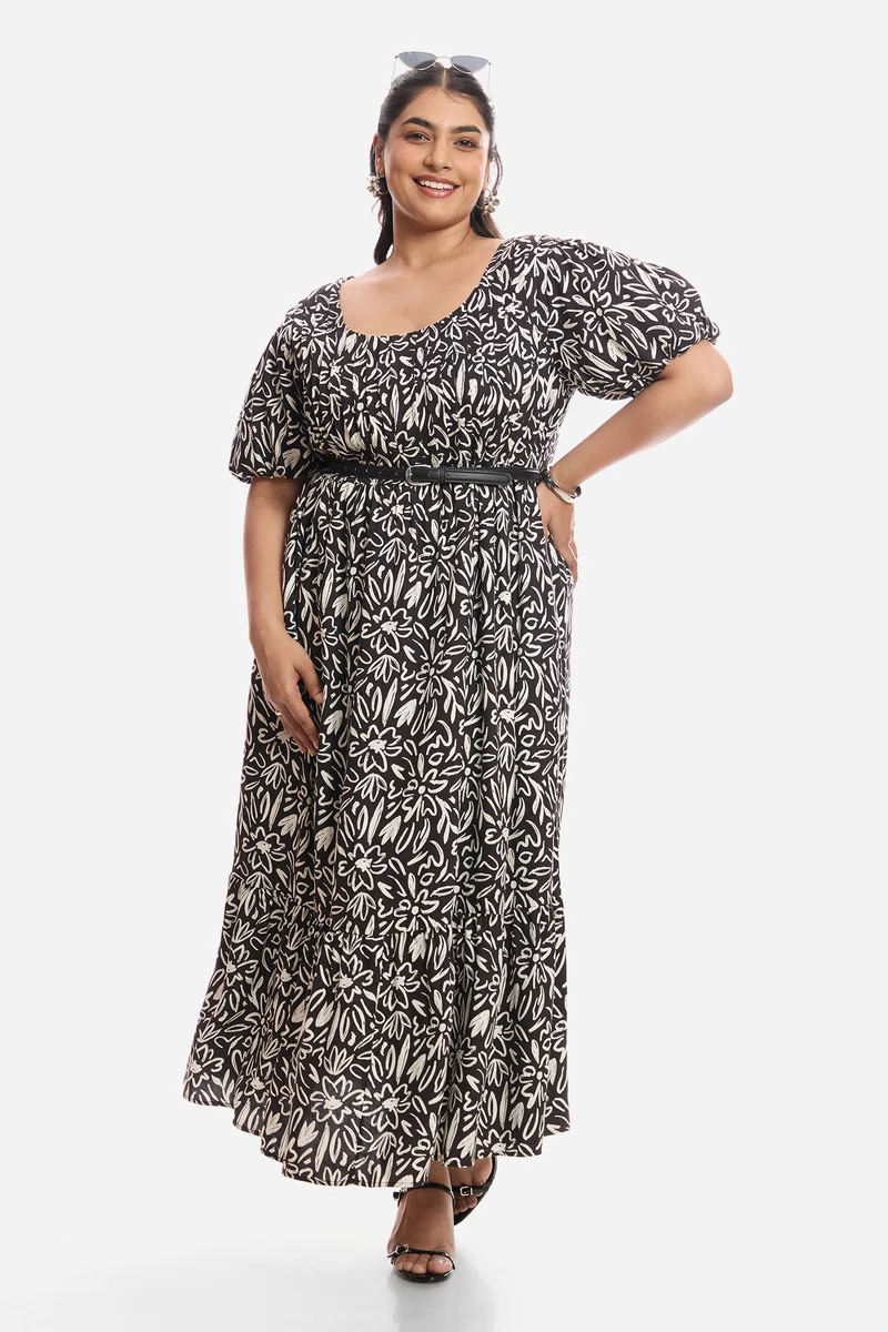 Aelita|Viscose Midi Dress With Pleated Bodice
