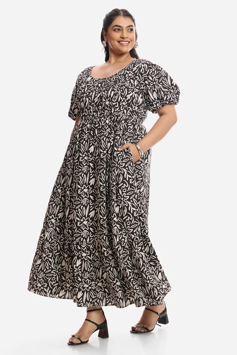 Aelita|Viscose Midi Dress With Pleated Bodice
