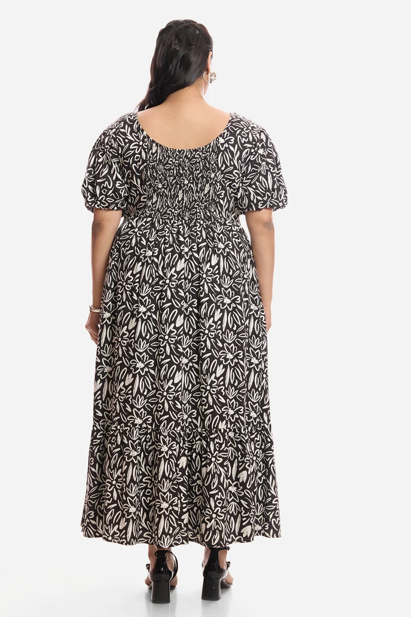 Aelita|Viscose Midi Dress With Pleated Bodice