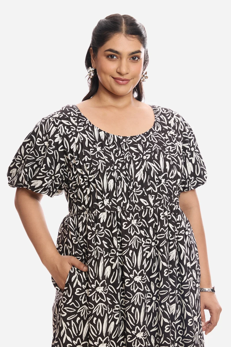 Aelita|Viscose Midi Dress With Pleated Bodice