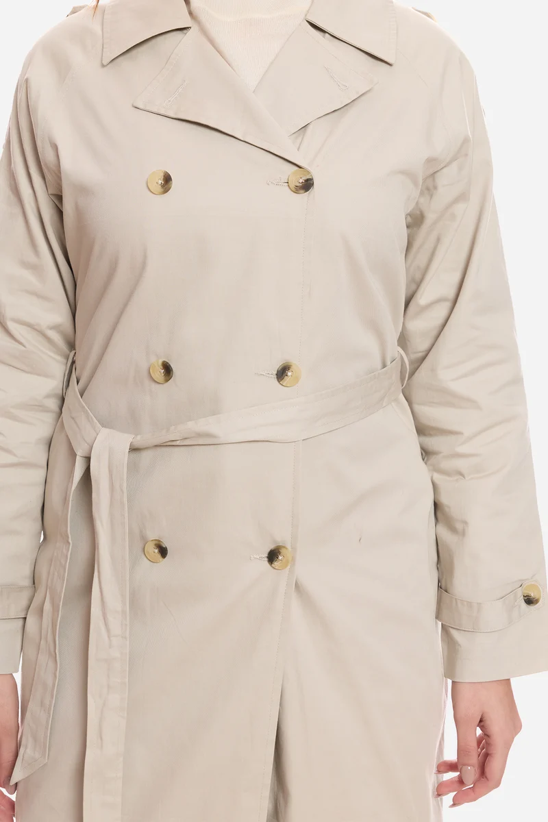 Oona|100% Cotton Belted Long Trench Coat