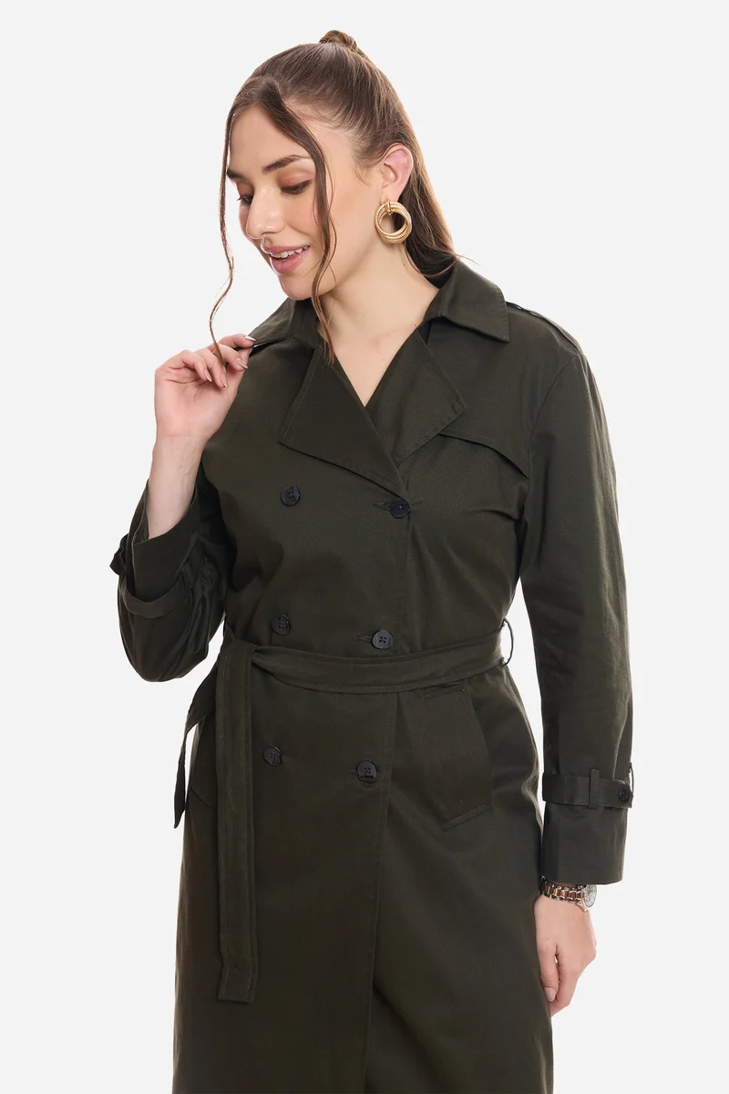 Ness|100% Cotton Belted Heritage Long Trench Coat