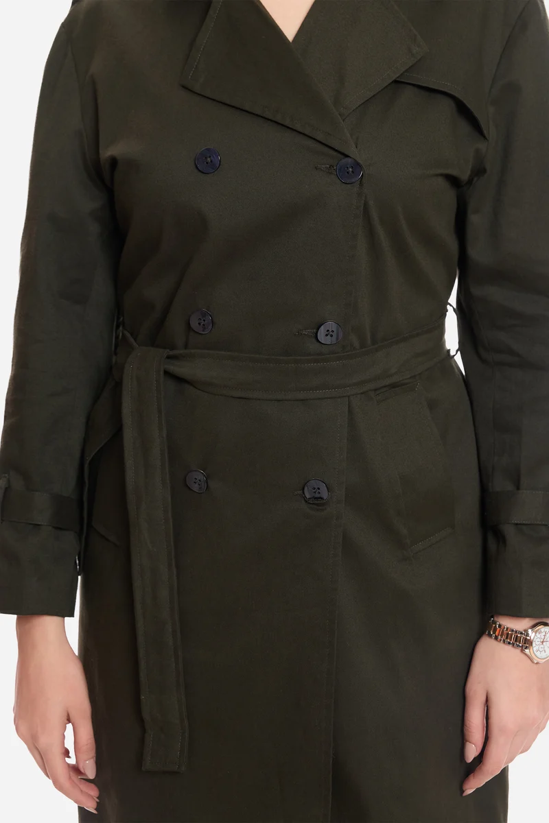 Ness|100% Cotton Belted Heritage Long Trench Coat