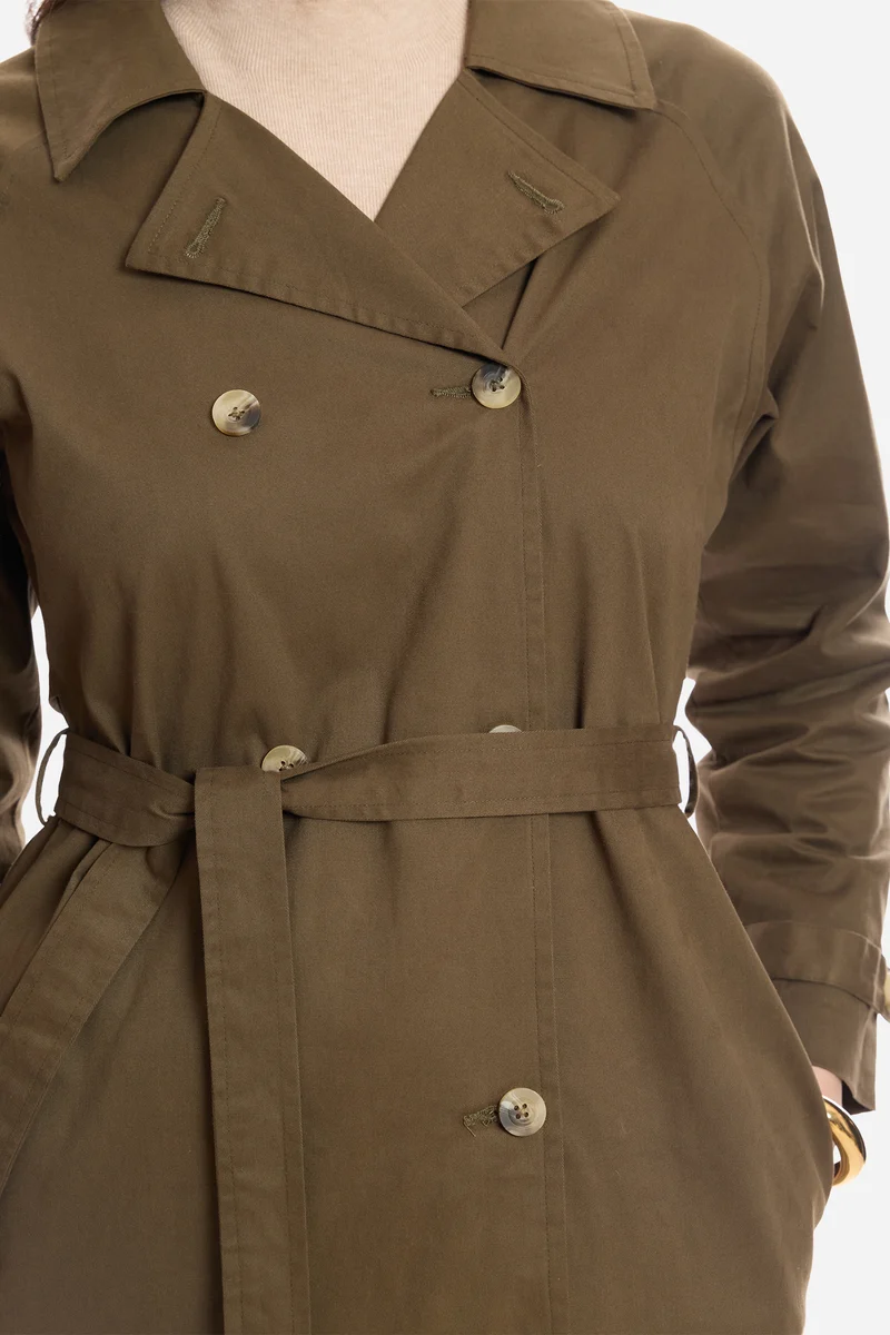 Bethi|100% Cotton Belted Long Trench Coat