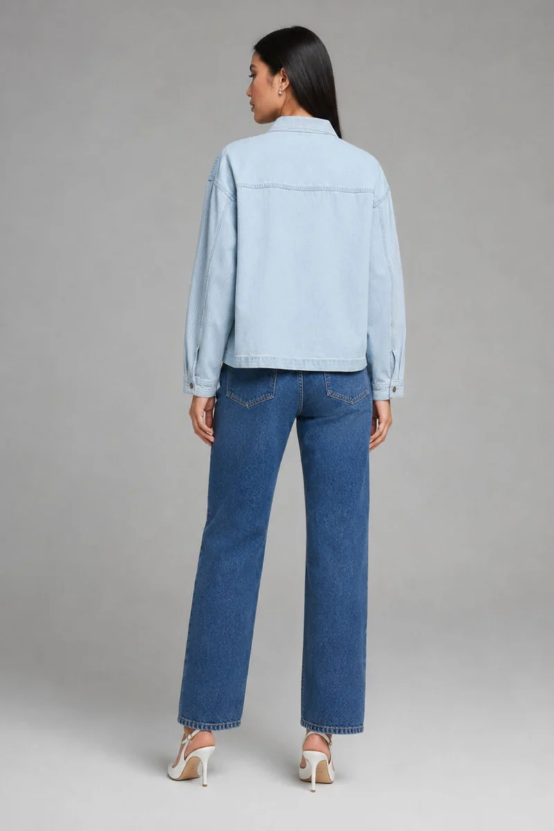 Lorina|100% Cotton Denim Mix Dolman Shirt