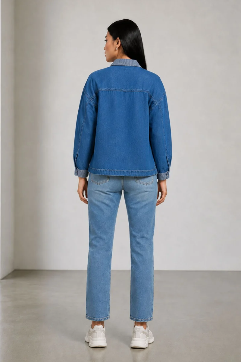 Bonny|100% Cotton Denim Mix Dolman Shirt