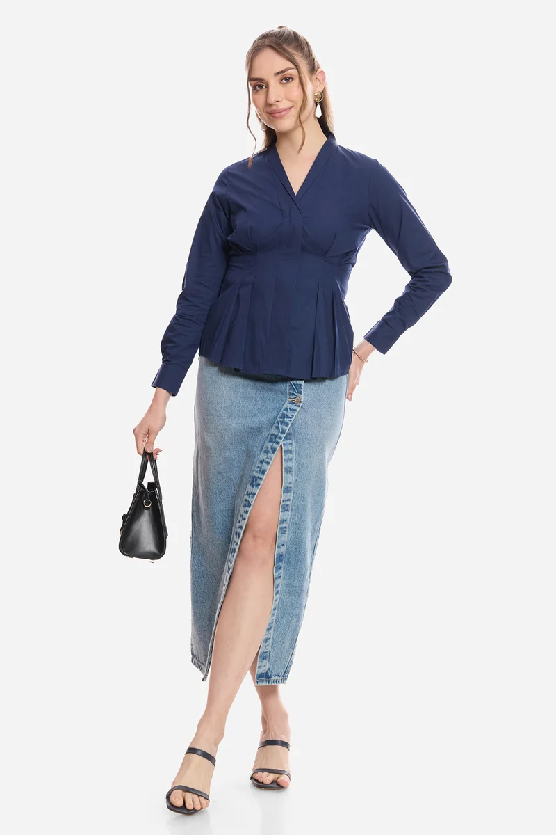Akif|100% Cotton Pleated Fit & Flare Shirt