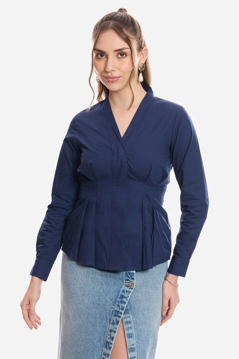 Akif|100% Cotton Pleated Fit & Flare Shirt