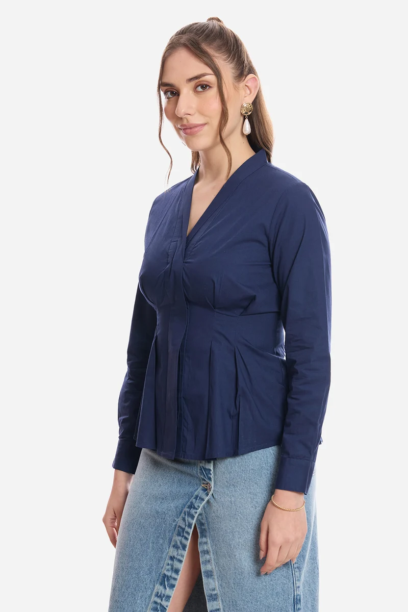 Akif|100% Cotton Pleated Fit & Flare Shirt