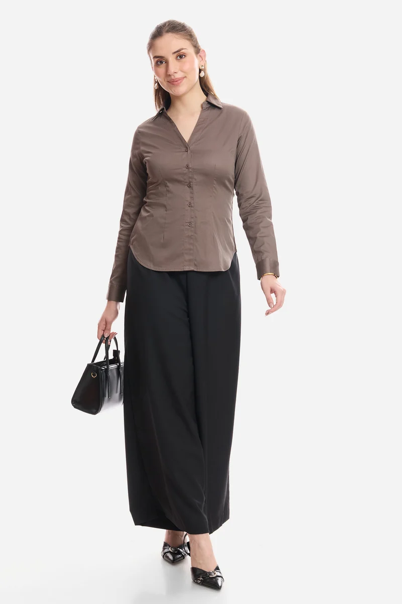 Aslan|Cotton Cinched Waist Full Sleeve Shirt