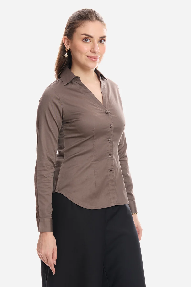 Aslan|Cotton Cinched Waist Full Sleeve Shirt