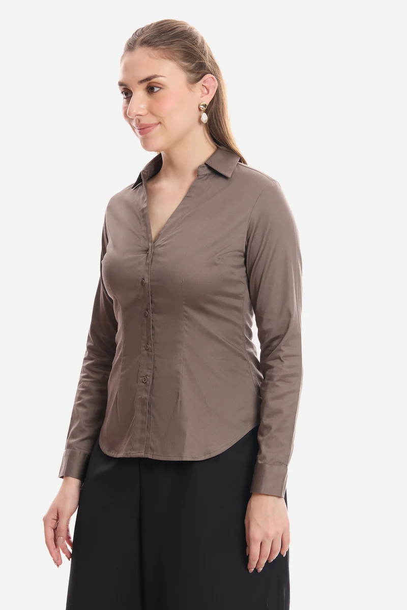 Aslan|Cotton Cinched Waist Full Sleeve Shirt