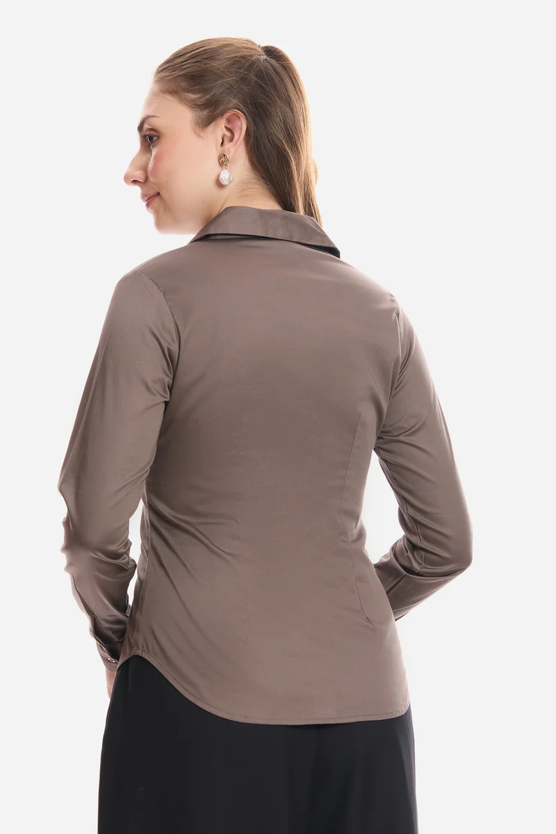 Aslan|Cotton Cinched Waist Full Sleeve Shirt