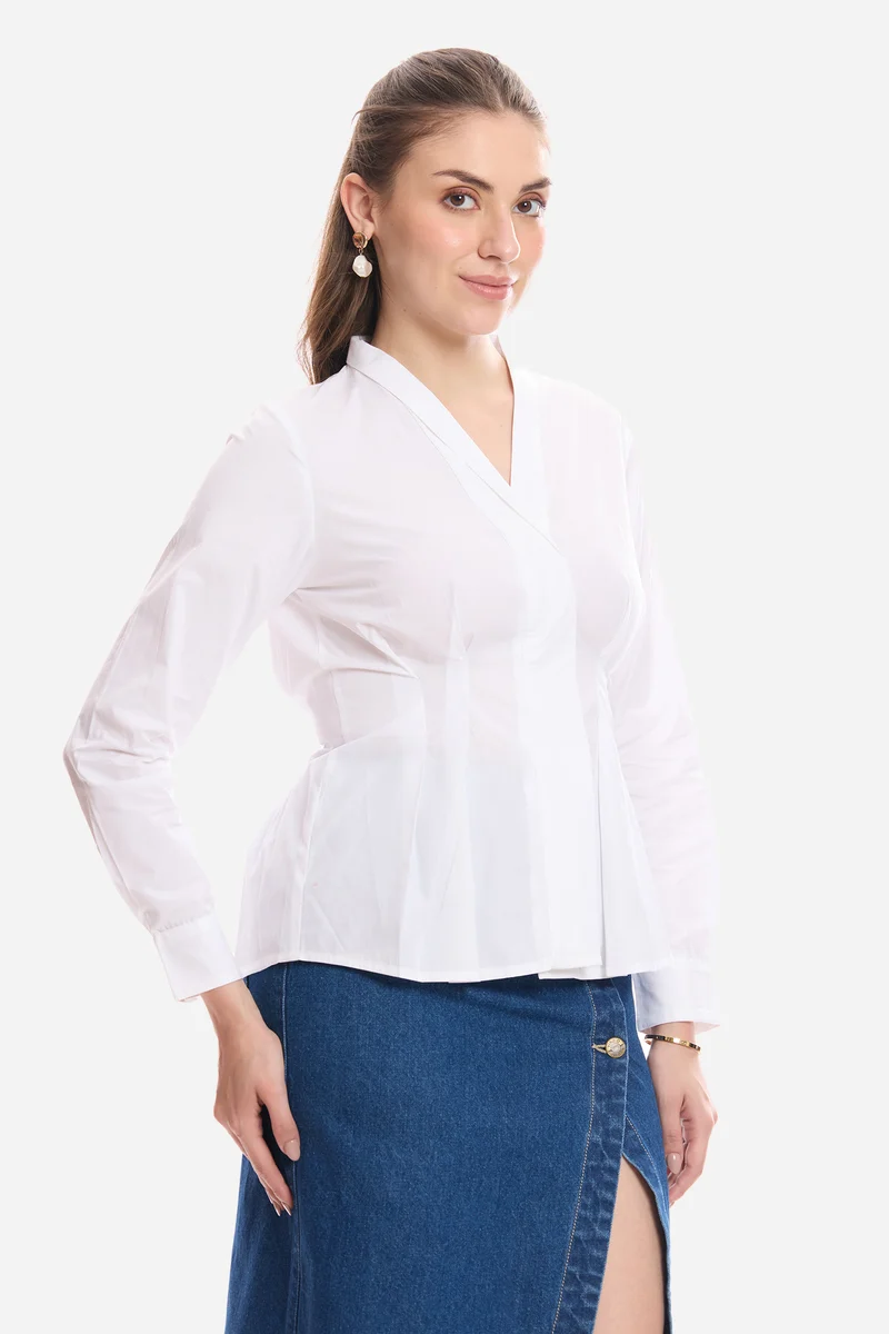 Alim|100% Cotton Pleated Fit & Flare Shirt
