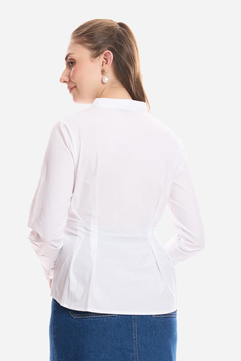 Alim|100% Cotton Pleated Fit & Flare Shirt